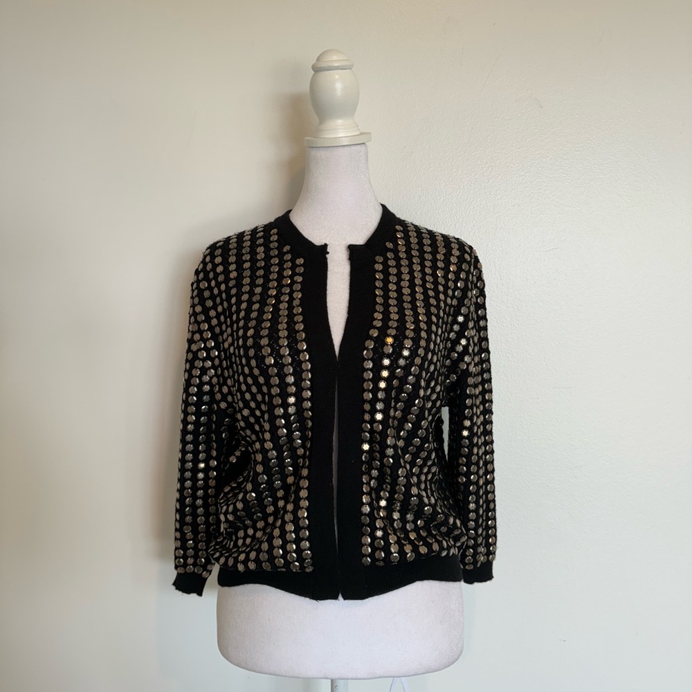 L'AGENCE Black Merino Wool Sweater with Metal Studs - Size 2